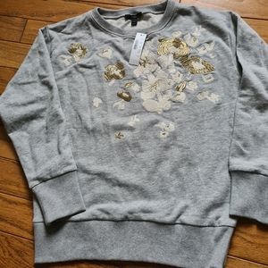 JCrew Gold and White embroidered sweatshirt